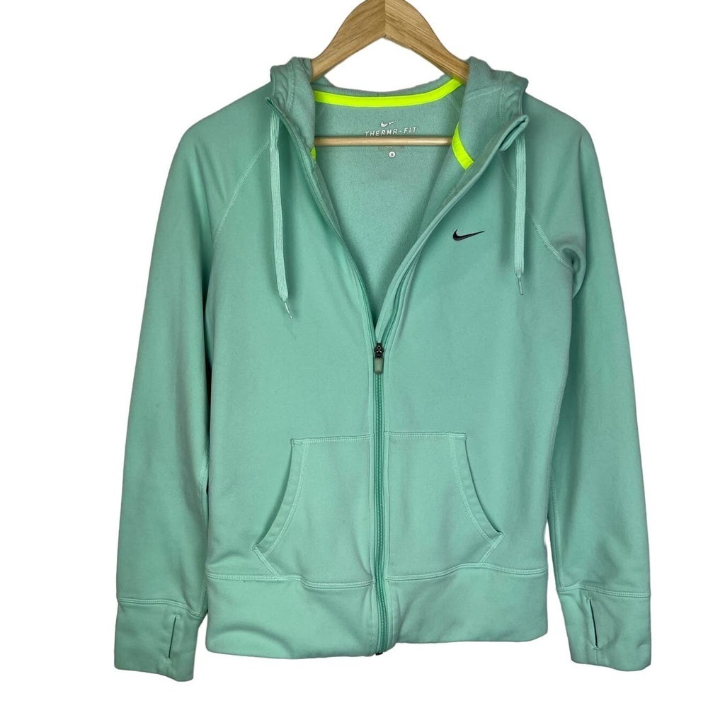 NIKE Dri-Fit S Mint Green Thumb holes Full Zip Women's Jacket Sweatshirt Hoodie